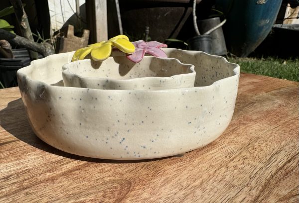 Medium Speckled White Wave Vase