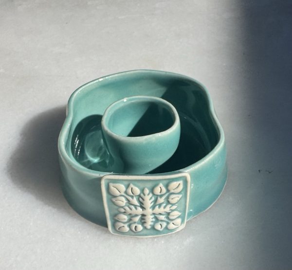 Mini Quilt Aqua Celadon Lei Vase (lei shape)